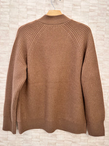 Cashmere Ribbed Open Cardigan in Saddle Brown