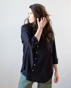 Shirley Oversized Button Up Shirt In Sheer Black Stripe