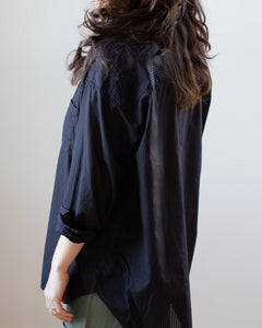 Shirley Oversized Button Up Shirt In Sheer Black Stripe