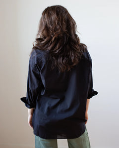 Shirley Oversized Button Up Shirt In Sheer Black Stripe