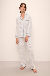 Gisele Printed TENCEL™ Modal Long PJ Set in Petite Batik Ivory/Denim Blue