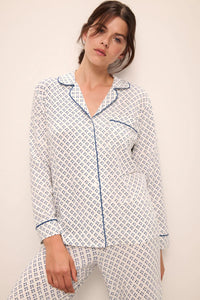 Gisele Printed TENCEL™ Modal Long PJ Set in Petite Batik Ivory/Denim Blue