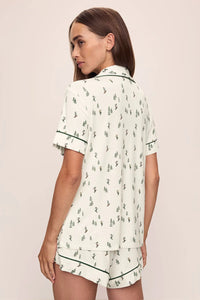 Gisele Printed TENCEL™ Modal Relaxed Short PJ Set in Alpine Skier Ivory/Forest Green