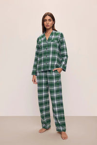 Flannel Long PJ Set in Tartan Plaid Forest Green