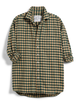 Shirley, Oversized Button-Up Flannel Shirt Camel & Green Check