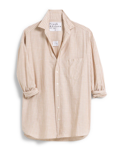 Shirley Oversized Casual Cotton Button Up in Sand Stripe