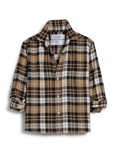 Silvio Untuckable Italian Flannel Shirt in Sand and Camel with Black Plaid