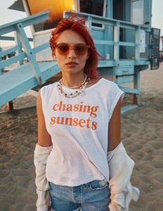 Sundry Chasing Sunsets Muscle Tank in White