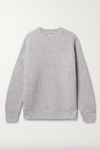 Sydney Ribbed Knit Sweater in Heather Grey