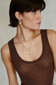 NG-14985 Paperclip Chain Necklace with Fresh Water Pearls