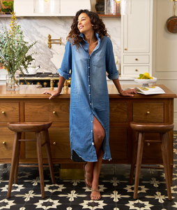 Rory Maxi Shirt Dress in Distressed Vintage Wash