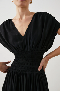Siera Vneck Cinch Waist Dress Black