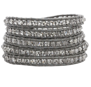 Leather Wrap Bracelet Grey Swarovski