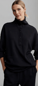 Meredith Longline Henley Sweatshirt in Black