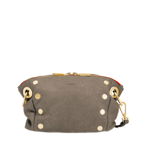 Daniel Crossbody Clutch Small Pewter Brushed Gold Red Zip