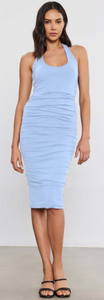 Amanda Rouched Halter Dress in Chill