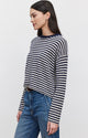 Monica Stripe Crewneck Cashmere Sweater in Linen/Navy