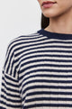 Monica Stripe Crewneck Cashmere Sweater in Linen/Navy