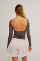 Low Back Seamless Long Sleeve in Dark Gull Grey