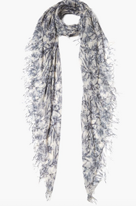 Cashmere and Silk Scarf Estate Blue Floral