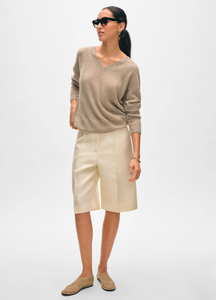 Cashmere Featherweight Vneck Taupe Heather