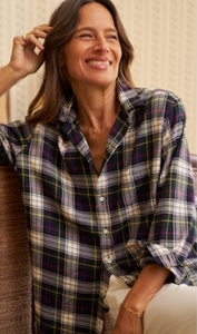 Eileen Relaxed Button Up Shirt White, Navy, Red Plaid