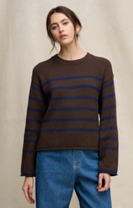 Lucia Espresso Striped Crewneck