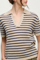 Yael Striped S/S Polo Oatmeal Navy