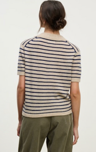 Yael Striped S/S Polo Oatmeal Navy