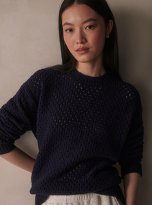 Grady Boucle Knit Sweater Evening Blue