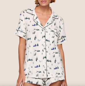 Gisele Printed TENCEL™ Modal Relaxed Short PJ Set Ski Chalet Ivory Pine