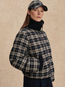 Bryony Short Puffer Jacket Navy Check