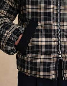 Bryony Short Puffer Jacket Navy Check