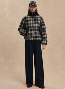Bryony Short Puffer Jacket Navy Check