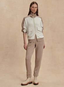 Garcia 2 Tone Zip Through Sweat Ivory Marl/Taupe Marl