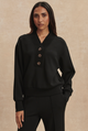 Lucine Button Front Sweatshirt Black