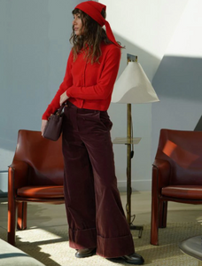 Cashmere Collared Cardigan French Red