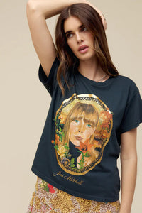 Joni Mitchell Painting with Flowers in Black