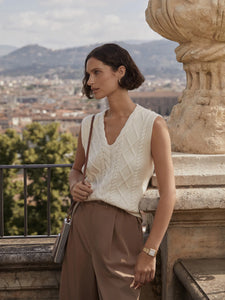 Kay Cable Knit Vest in Snow White