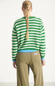 Clover Stripe Round Neck Short Buttoned Ball Vito Cardigan - Trefle Raye