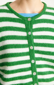 Clover Stripe Round Neck Short Buttoned Ball Vito Cardigan - Trefle Raye