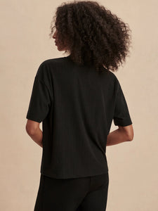 Kasey Mock Placket Rib Tee Black