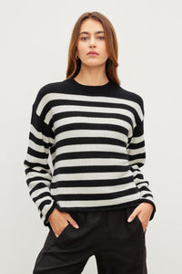 Lex Cotton Cashmere Stripe Sweater in Black & Milk