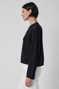 Kanan Cotton Cashmere Mesh Knit Sweater in Black