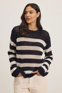 Kanan Cashmere Cotton Stripe Knit in Navy/Milk