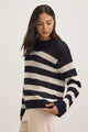 Kanan Cashmere Cotton Stripe Knit in Navy/Milk