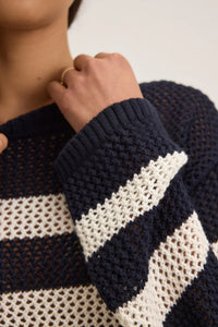Kanan Cashmere Cotton Stripe Knit in Navy/Milk