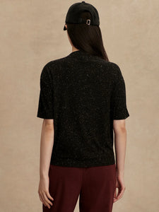 Odette Mock Placket Tee Black/Egret