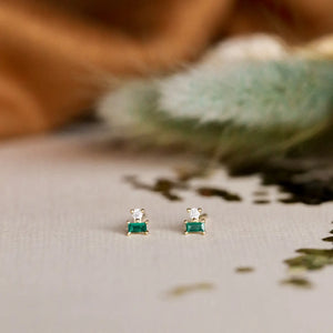 Double Stud Stack Emerald Earring