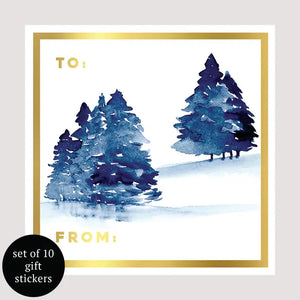 Wintery Trees Holiday Gift Sticker- Set of 10